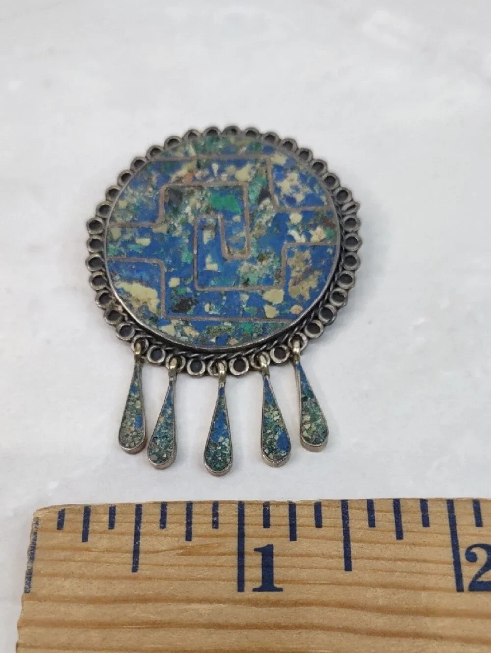 Vintage Taxco Sterling Silver Round Mosaic Brooch/Pendant